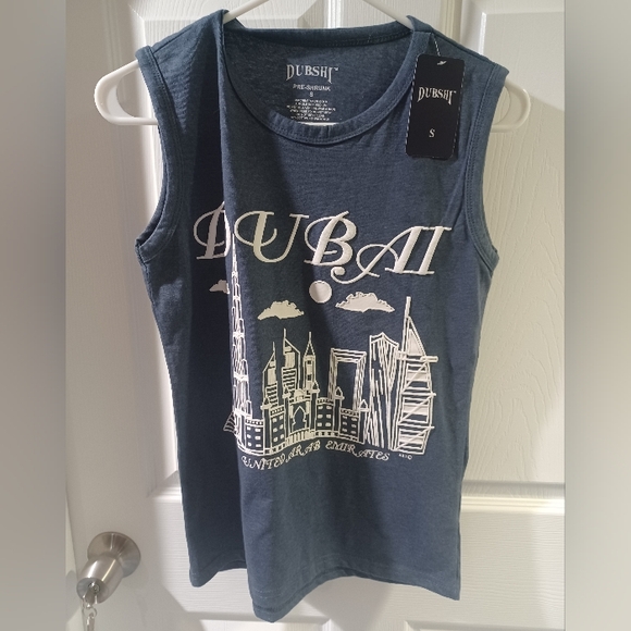 Dubshi Other - Blue Graphic Tank Top with Dubai Skyline Design
